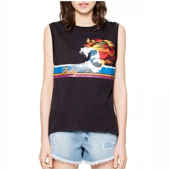 Zadig & Voltaire Rare Grey Colorful Studded Moly Graphic Muscle Tank - Picture 1 of 13